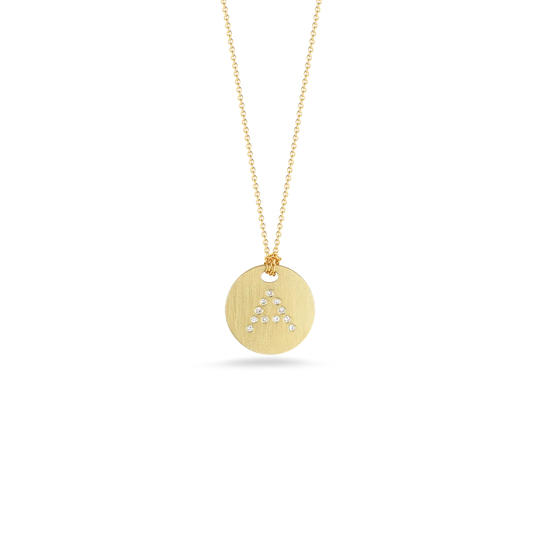 Roberto Coin 18K Yellow Gold Tiny Treasures Diamond Initial Letters Satin Disc Necklace
