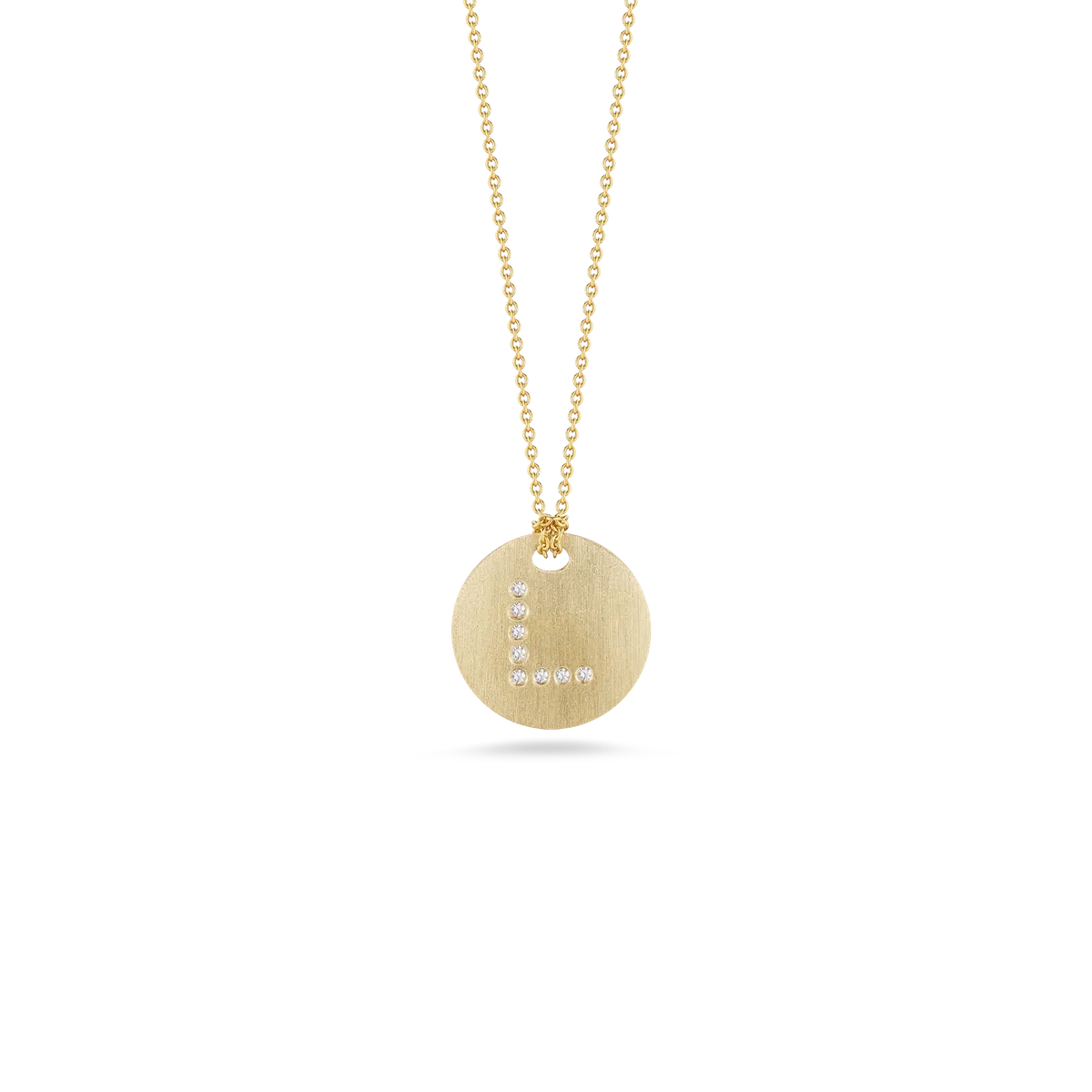 Roberto Coin 18K Yellow Gold Tiny Treasures Diamond Initial Letters Satin Disc Necklace