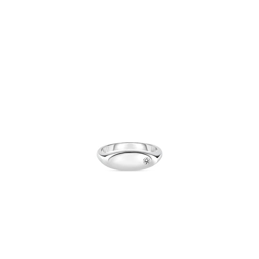 18K White Gold Small Diamond Signet Ring