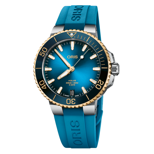 Aquis Date Calibre 400 41.5mm Blue Dial With Markers Caoutchouc Strap Blue