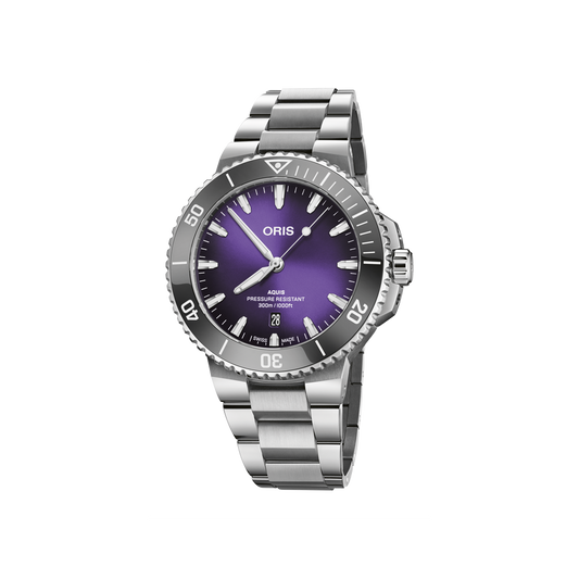 Aquis Date Taste of Summer 43.5mm Violet Dial Polished Steel Bracelet