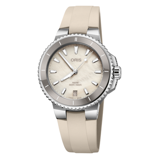 Aquis Date 36.5mm White Dial - White Caoutchouc Strap