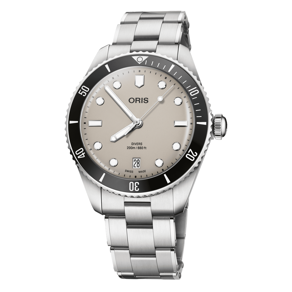 Divers Date 39mm Beige Dial Steel Bracelet With Additional Black Rubber Strap