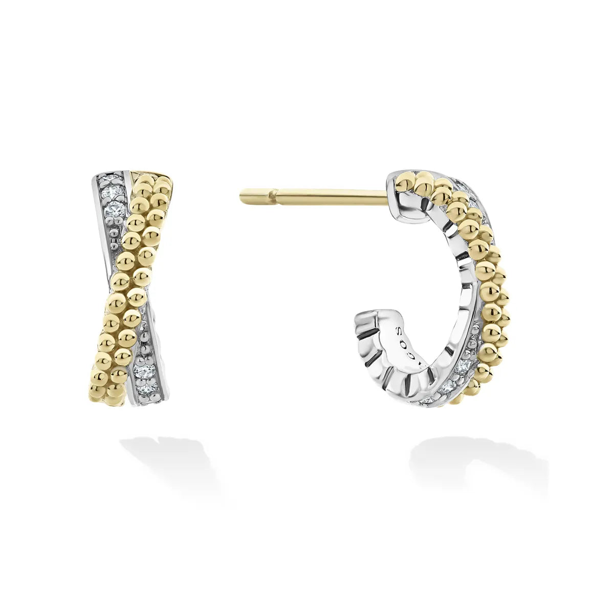 Lagos Two-Tone Caviar X Diamond Huggie Earrings | Shop Now  NWT Lagos Caviar Earrings main image 0