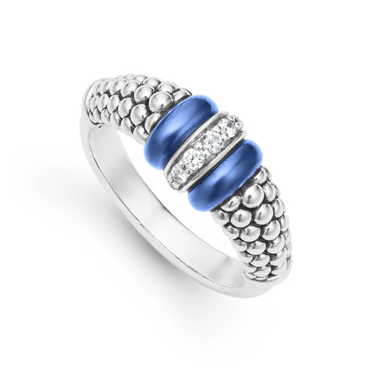 Ultramarine Ceramic and Diamond Caviar Ring
