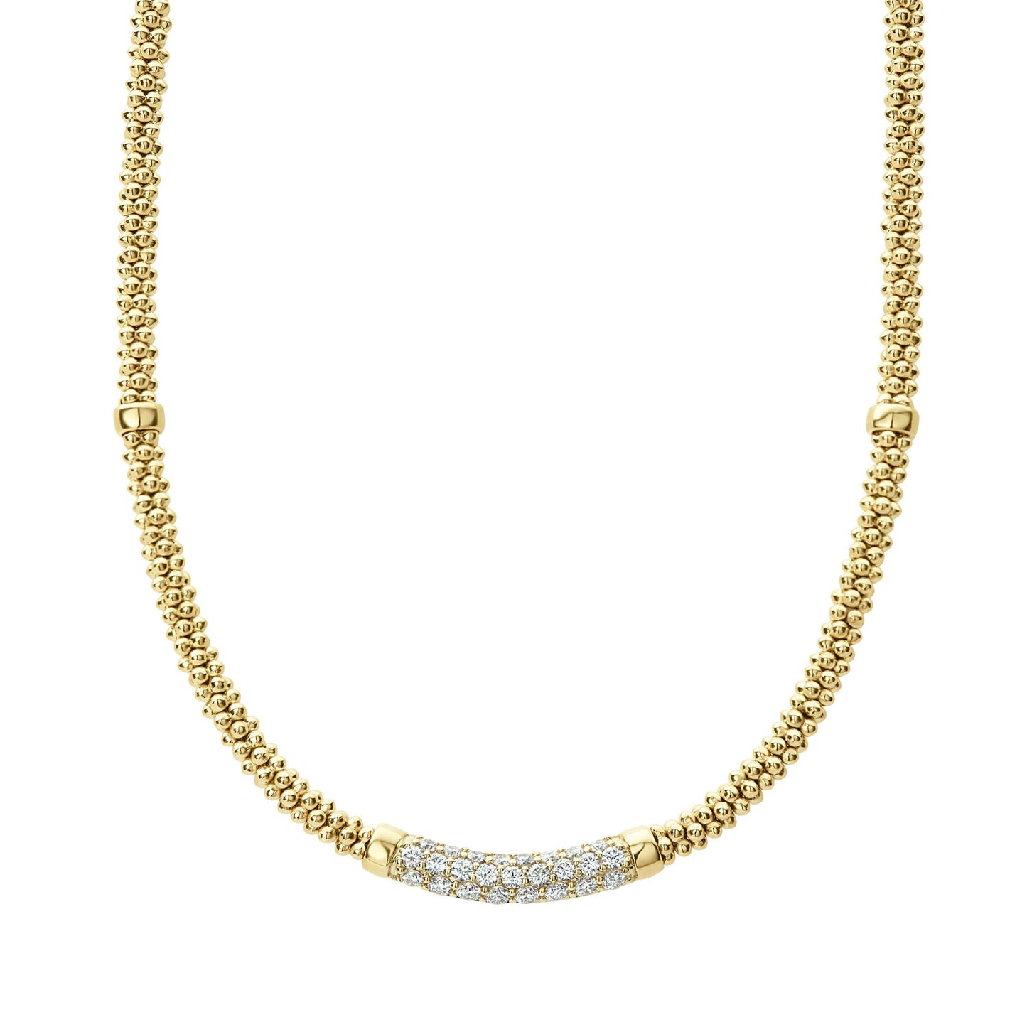Diamond And 8 Gold Station Caviar Rope Necklace