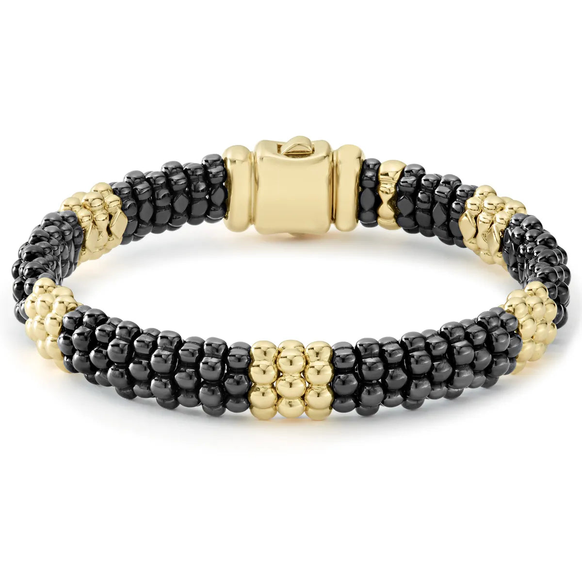 Lagos 18K Gold Station Ceramic Beaded Bracelet 9mm
