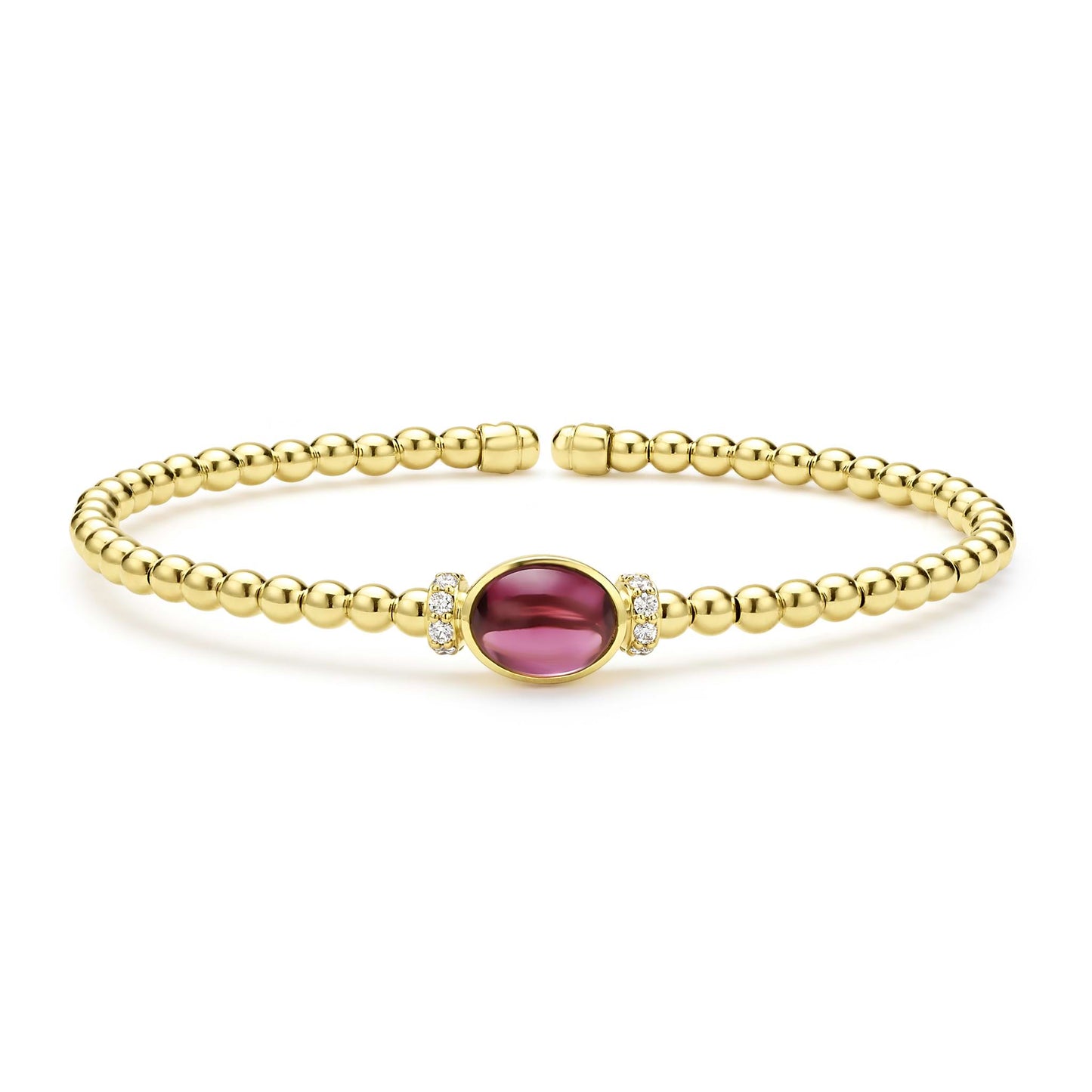 Gold Diamond And Rhodolite Garnet Cuff Bracelet