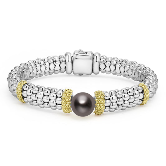 18K Gold and Sterling Silver Black Pearl Bracelet