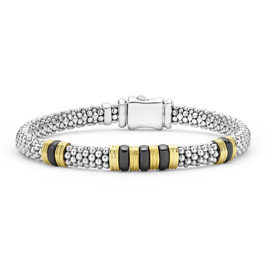 18K Gold Sterling Silver and Black Ceramic Bracelet