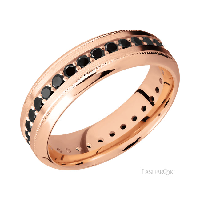 Lashbrook High Bevel Milgrain/14K Rose Gold Band with Black Diamond