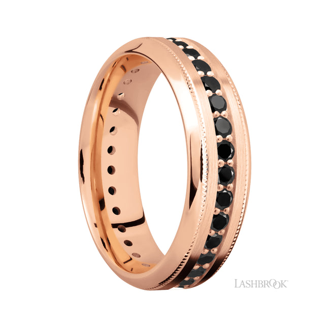 Lashbrook High Bevel Milgrain/14K Rose Gold Band with Black Diamond