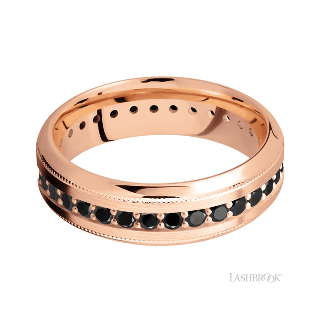 Lashbrook High Bevel Milgrain/14K Rose Gold Band with Black Diamond
