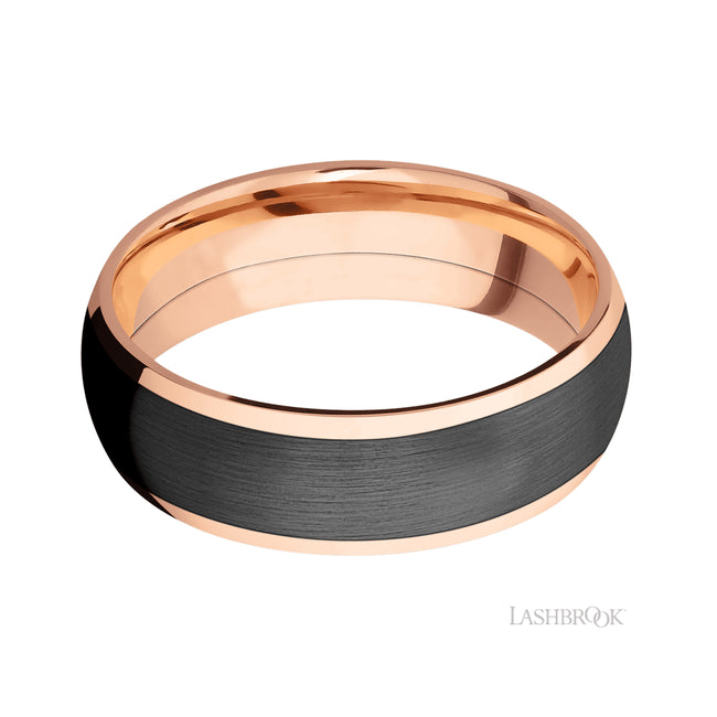 Lashbrook Domed/14K Rose Gold Band with Centered inlay of Zirconium