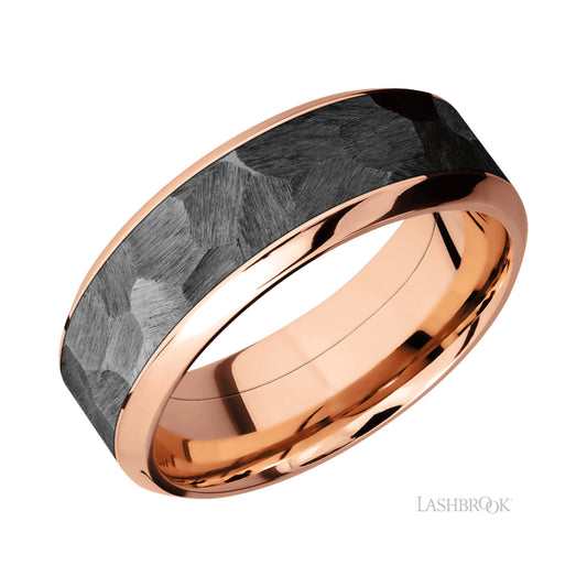 Lashbrook High Bevel/14K Rose Gold Band with one inlay of Zirconium