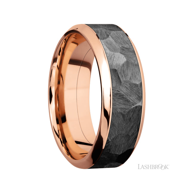 Lashbrook High Bevel/14K Rose Gold Band with one inlay of Zirconium