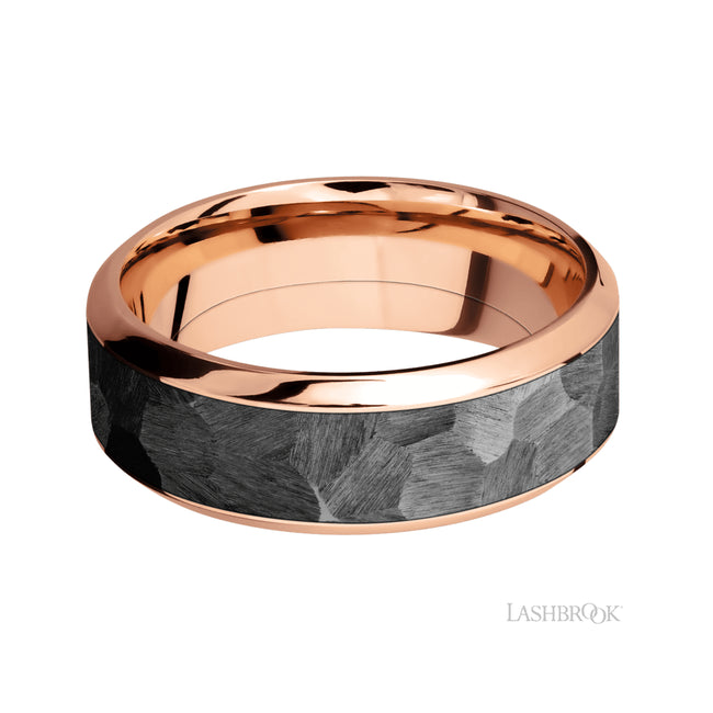 Lashbrook High Bevel/14K Rose Gold Band with one inlay of Zirconium
