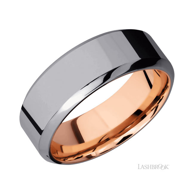 Lashbrook High Bevel Tantalum Band featuring a 14K Rose Gold sleeve
