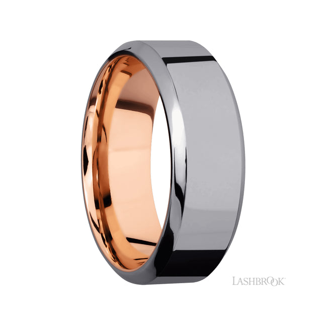Lashbrook High Bevel Tantalum Band featuring a 14K Rose Gold sleeve