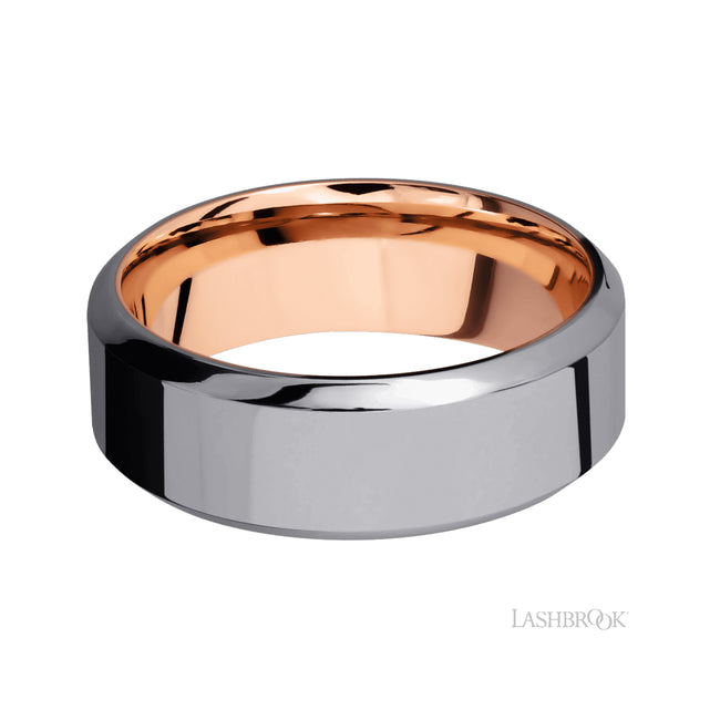 Lashbrook High Bevel Tantalum Band featuring a 14K Rose Gold sleeve