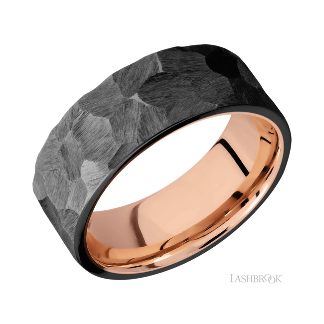 Lashbrook Flat Zirconium Band featuring a 14K Rose Gold sleeve