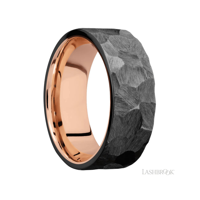 Lashbrook Flat Zirconium Band featuring a 14K Rose Gold sleeve