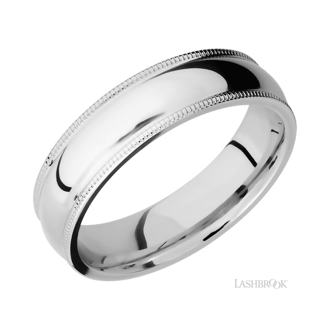 Lashbrook Domed Milgrain Edges 14K White Gold Band