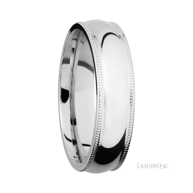 Lashbrook Domed Milgrain Edges 14K White Gold Band
