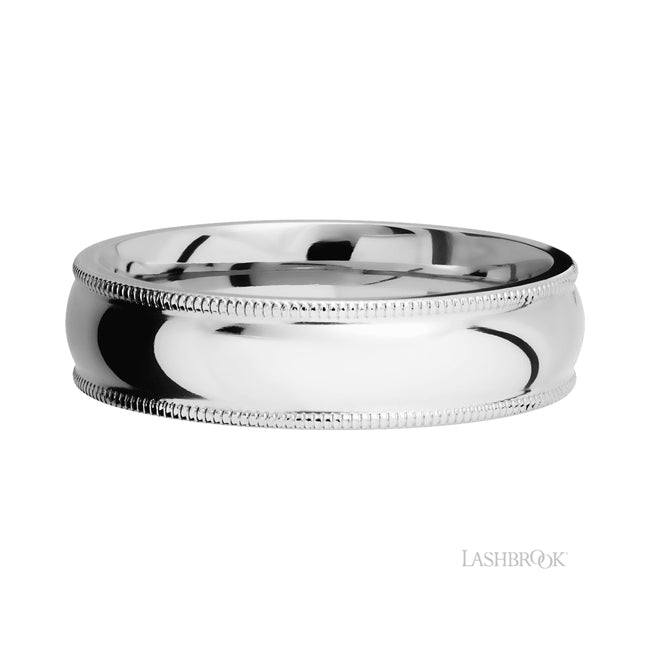 Lashbrook Domed Milgrain Edges 14K White Gold Band