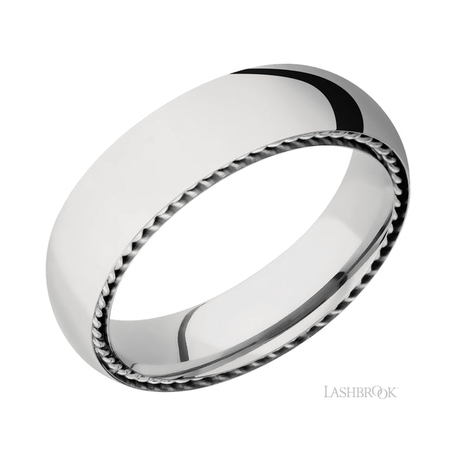 Lashbrook Domed/14K White Gold Band with inlays of 14K White Gold