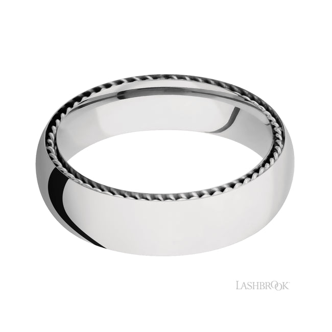 Lashbrook Domed/14K White Gold Band with inlays of 14K White Gold