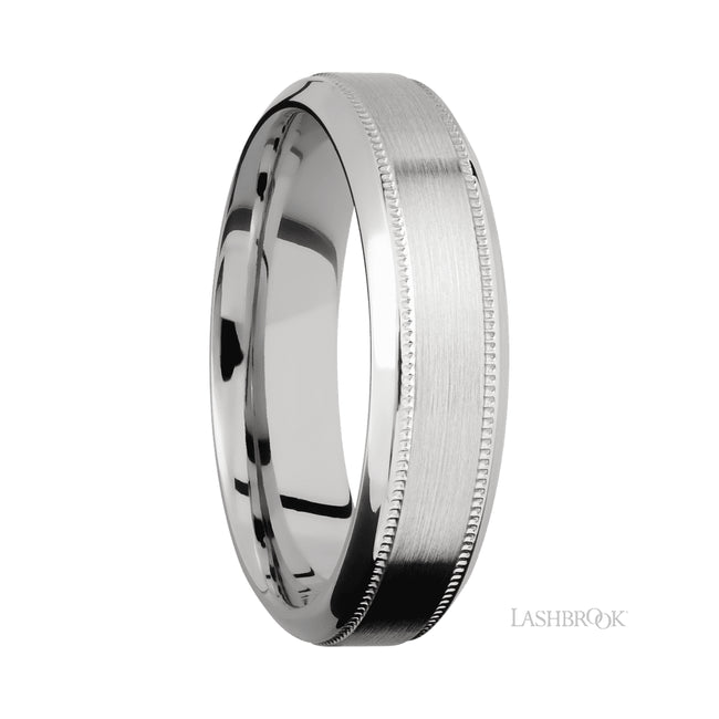 Lashbrook High Bevel Milgrain 14K White Gold Band