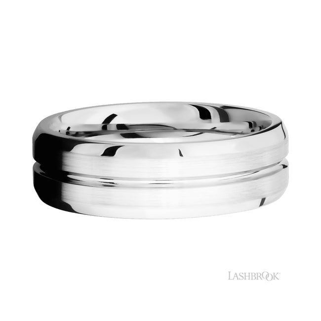 Lashbrook Beveled with Center Accent Groove 14K White Gold Band