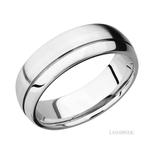 Lashbrook Domed with Off Center Accent Groove 14K White Gold Band
