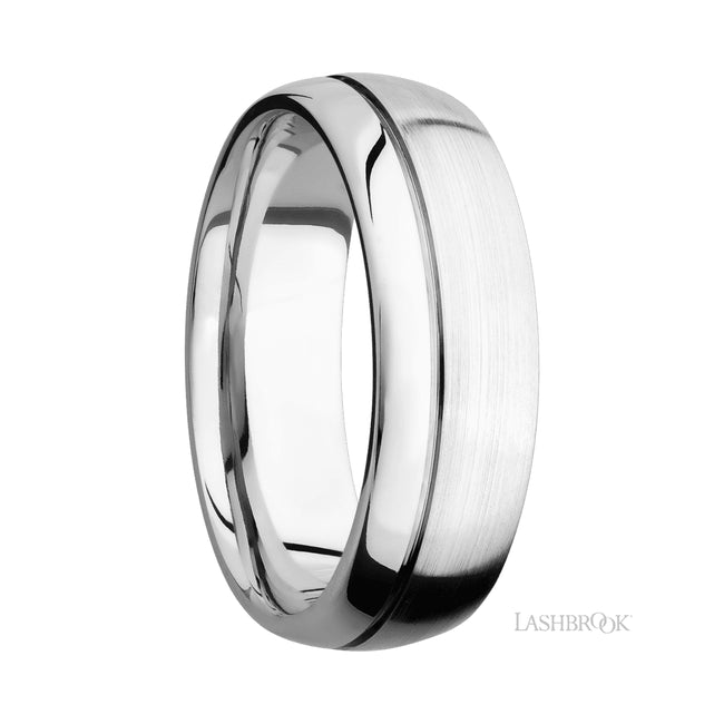Lashbrook Domed with Off Center Accent Groove 14K White Gold Band