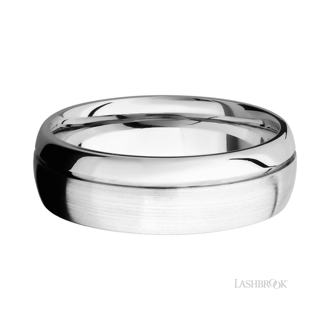 Lashbrook Domed with Off Center Accent Groove 14K White Gold Band