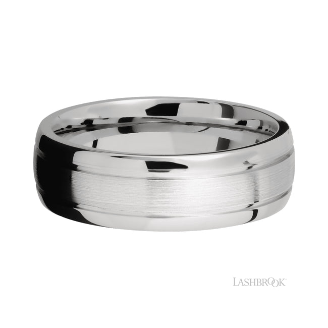 Lashbrook Domed with two accent grooves 14K White Gold Band