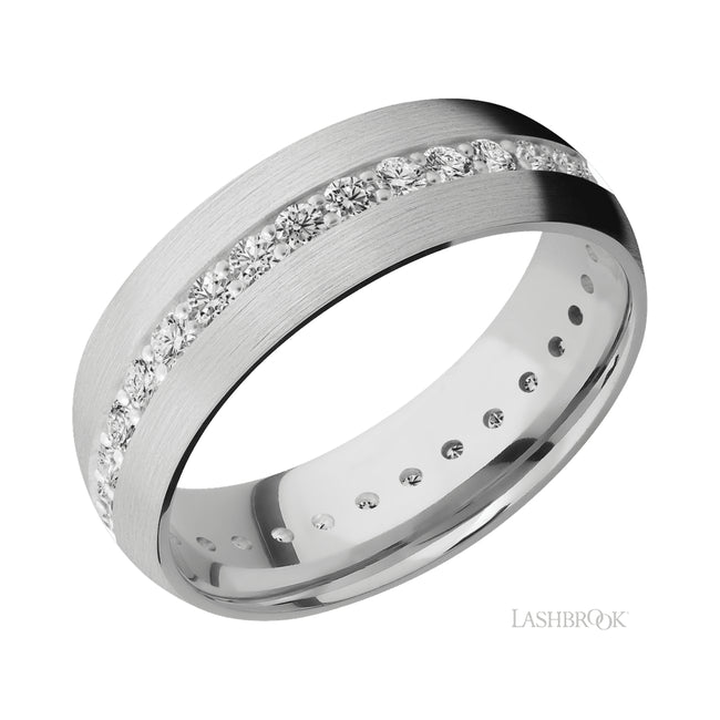 Lashbrook Domed/14K White Gold Band with Diamond
