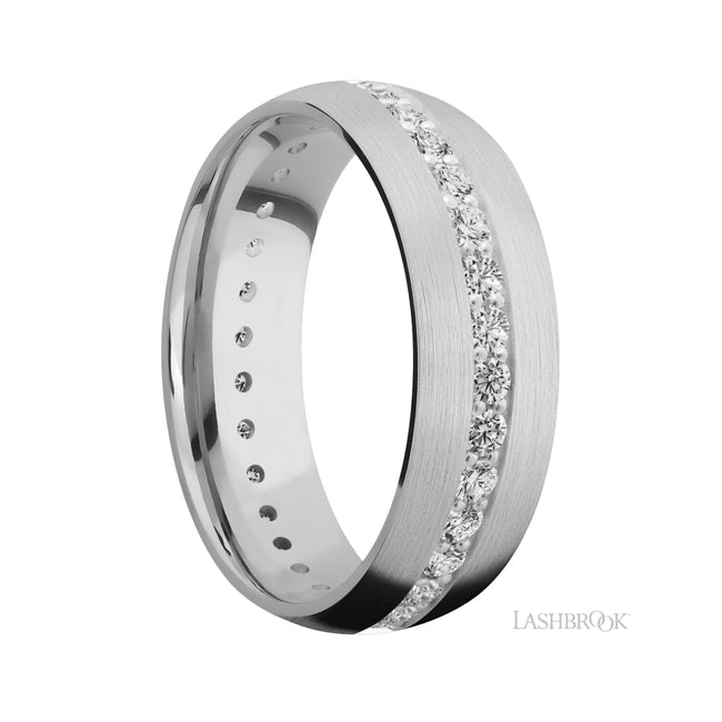 Lashbrook Domed/14K White Gold Band with Diamond