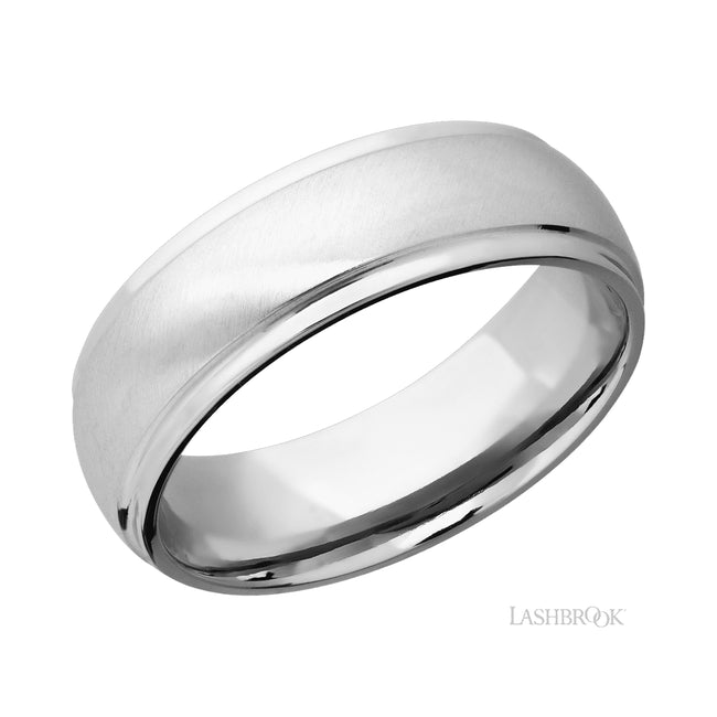 Lashbrook Domed Stepped Down Edges 14K White Gold Band