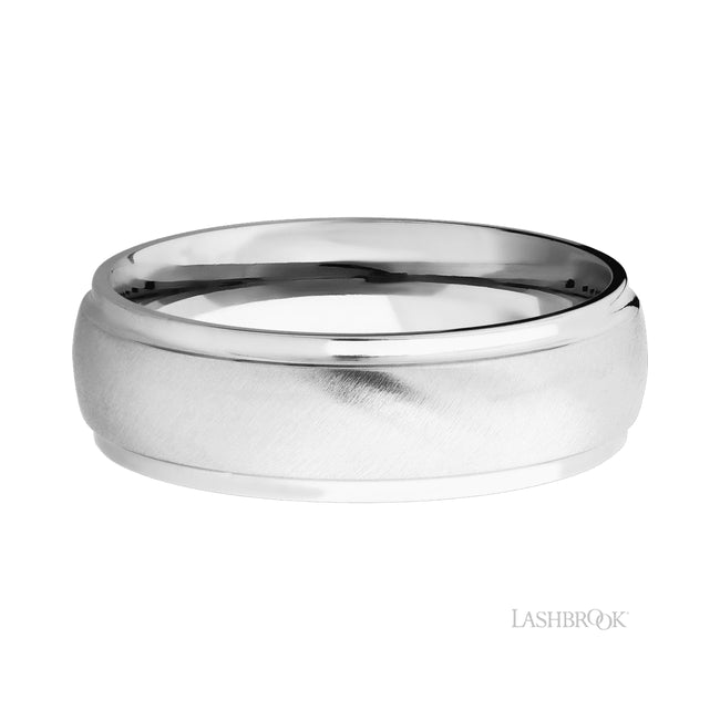 Lashbrook Domed Stepped Down Edges 14K White Gold Band
