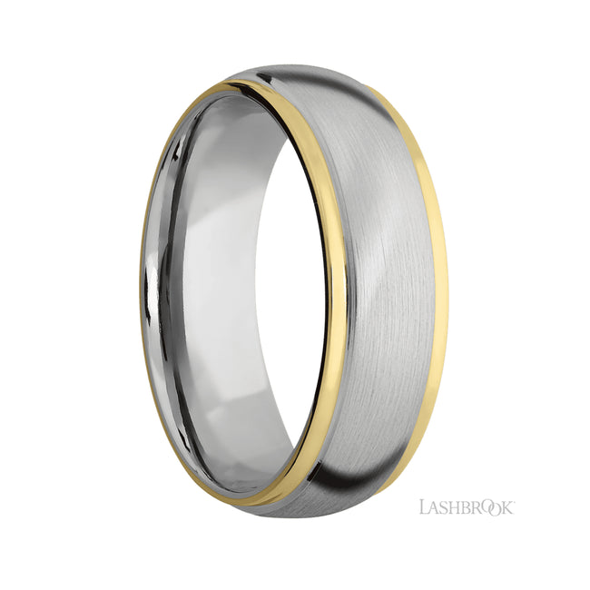 Lashbrook Domed Stepped Down Edges/14K White Gold Band with two inlays of 14K Yellow Gold