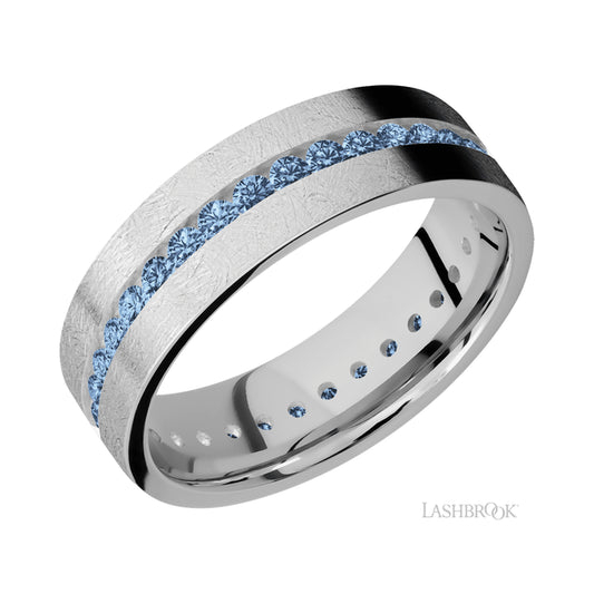 Lashbrook Flat/14K White Gold Band with Denim Sapphire
