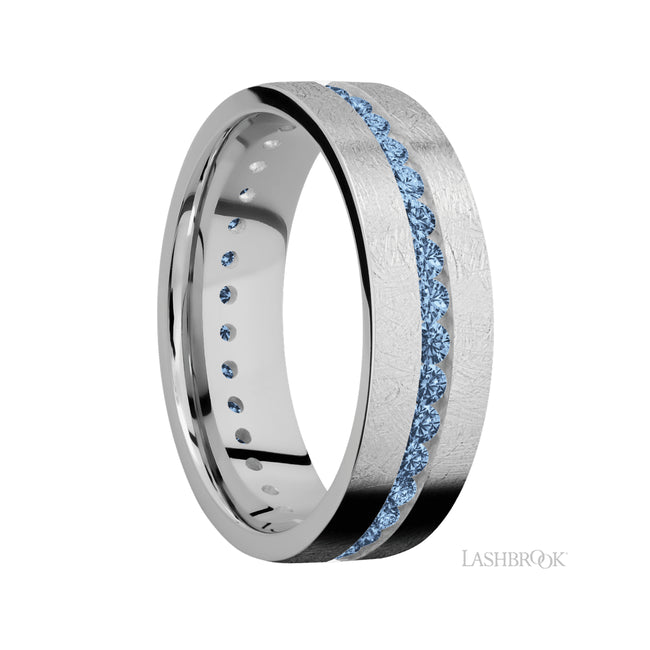 Lashbrook Flat/14K White Gold Band with Denim Sapphire
