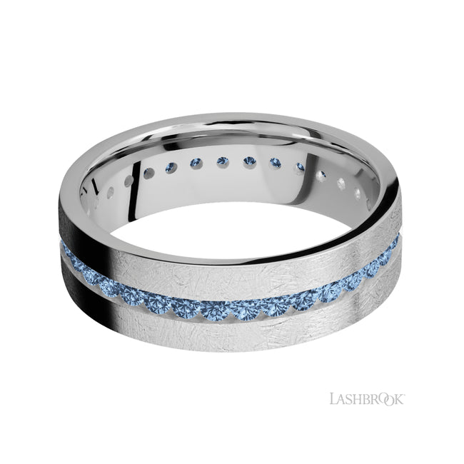 Lashbrook Flat/14K White Gold Band with Denim Sapphire