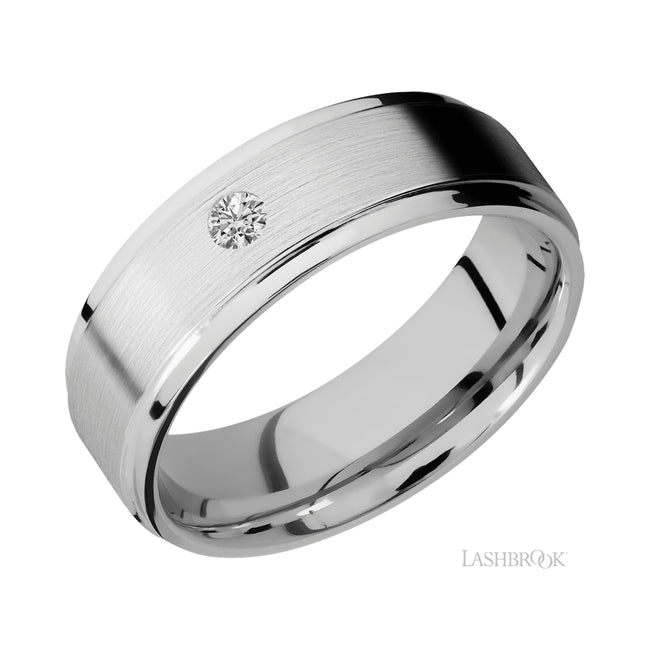 Lashbrook Flat Grooved Edges/14K White Gold Band with an arrangement of 1, 1 carat Round Diamond stones in a Flush setting