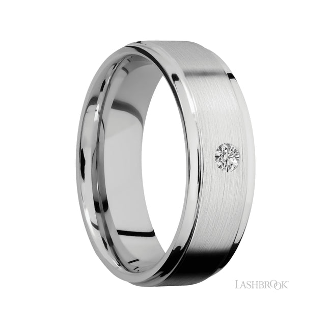 Lashbrook Flat Grooved Edges/14K White Gold Band with an arrangement of 1, 1 carat Round Diamond stones in a Flush setting