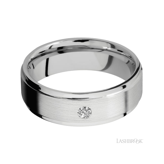 Lashbrook Flat Grooved Edges/14K White Gold Band with an arrangement of 1, 1 carat Round Diamond stones in a Flush setting