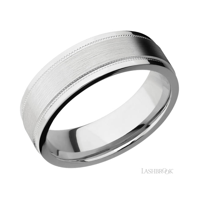 Lashbrook Flat Stepped Edges Milgrain 14K White Gold Band