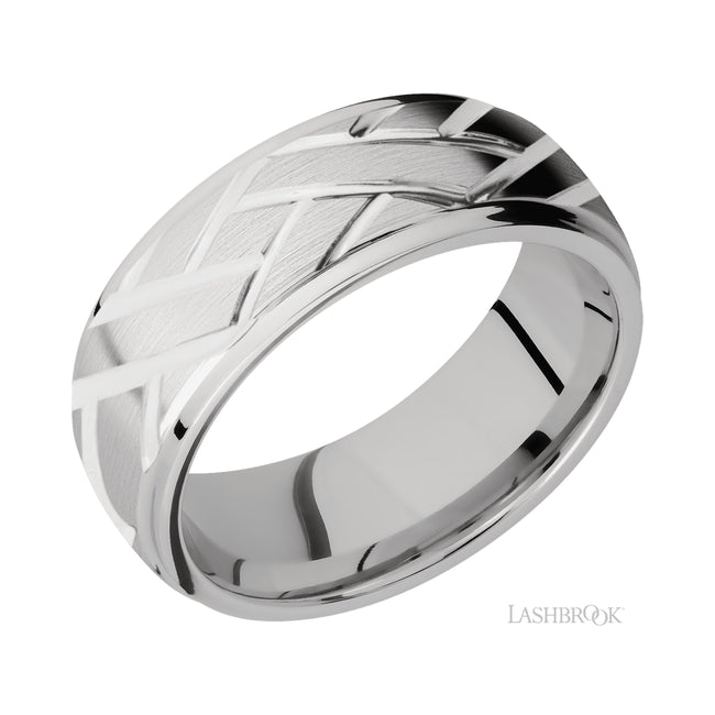 Lashbrook Domed Stepped Down Edges/14K White Gold Band with a machined Lattice pattern